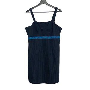Vintage Y2K No Boundaries Pinstripe Asian Print Trim Empire Sheath Dress Large